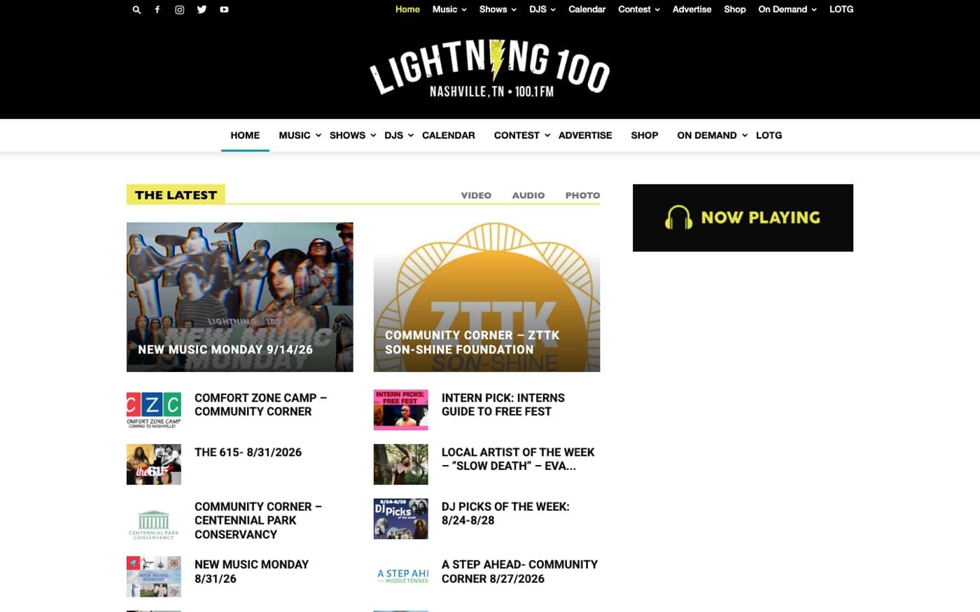 lightning100.com homepage